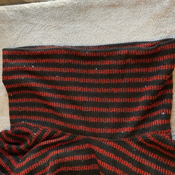 Ruby Rd. Striped Cowl Neck Sweater in Black and Red with Sparkly Sequins - Picture 8 of 10